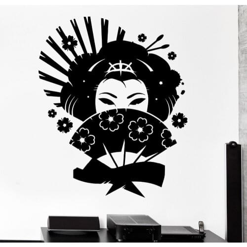 Big size Wall Decal Geisha Japan Oriental Woman Fan Girl Decor Vinyl Stickers Lovers Bedroom Wall Decals Mural D298