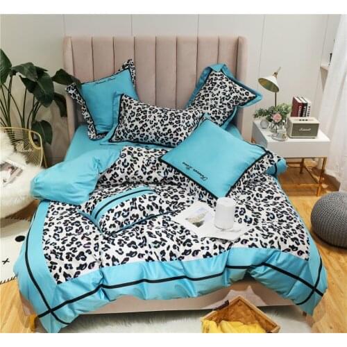 New blue Luxury 80S Egyptian cotton leopard Bedding sets Queen King Princess Duvet cover Bed sheet set Pillowcases 4/6pc Pink