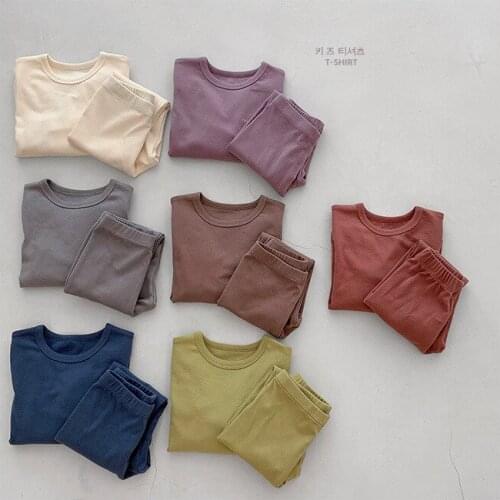 Autumn and winter Korean childrens wear boys' long sleeved home clothes girls' casual Pajamas Set Baby bottomed shirt