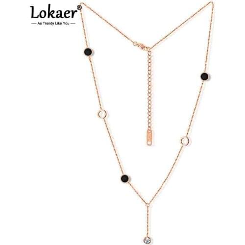Lokaer Trendy Rose Gold Acrylic Circle Tassel Choker Necklace Stainless Steel CZ Crystal Chain Necklace Jewelry For Women N17060