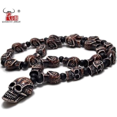 FX801 Imitation yak bone necklace Halloween skull beaded necklace punk cool men Europe United States hip hop pendant necklace