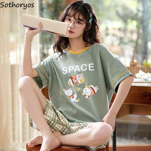 Pajama Sets Women Nightwear Summer Cute Comfort Casual Loose Large Size 3XL Print Ladies Short Sleeve Two Piece Set Korean Style