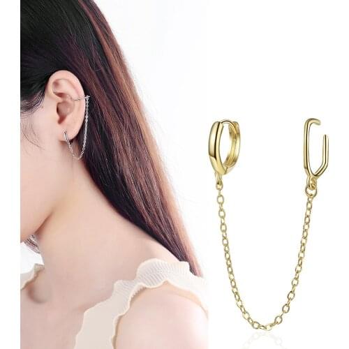 1 Pieces Gold Ear Cuff Clip Chain Tassel Clip On Earrings For Women Korea Silver Color Jewelry New Femme Earcuff Long 9cm