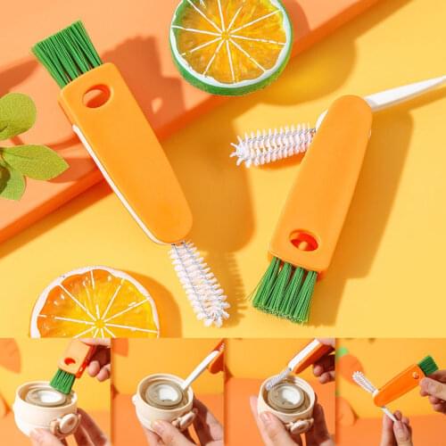 3 In 1 Cleaning Rotary Cup Lid Brush Foldable Multipurpose Narrow Cleaning Bottle Milk Cup Brush Wash Drinking Pipe Straw Brush