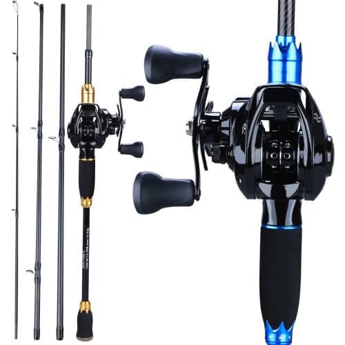 Sougayilang Fishing Rod Combo 1.8m 2.1m Portable 4 Sections Carbon Rod and 12+1BB Baitcasting Reel Fishing Wheels Set Pesca