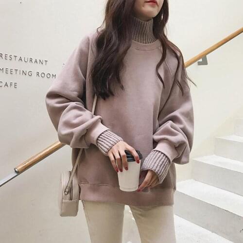 ZITY Hoodies Women Turtleneck Solid All-match Korean Style Elegant Loose Students Soft Womens Hoodie Trendy Clothing Casual Pull