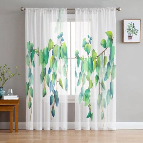 Green Leaves Vine Plant Modern Tulle Curtains for Living Room Bedroom Home Kitchen Window Sheer Curtains