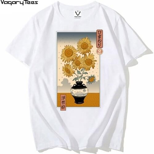 Japan Painting Style Sunflowers Ukiyo-e print Tee Shirt Top Harajuku Manga Men Hip Hop unisex streetwear T Shirt