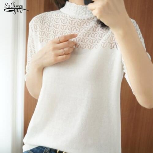 2021 Knitted Blouse Female Solid Cotton Inner Base Shirts New Half Turtleneck Tops Women Feminine Sleeveless Blouse Women 13535