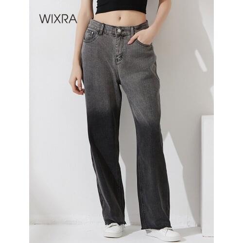 Wixra Women Denim Pants Casual Bottoms Stylish Patchwork Jeans High Street Long Straight Trousers Summer New Hot