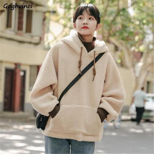 Hoodies Women Winter Hooded Fake-two-pieces Leisure All-match Harajuku Chic Streetwear Fresh Hoodie Students Woolen Casual Retro
