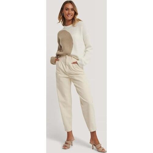 Women Casual Patchwork Loose O neck Long Lantern Sleeve Sweater Pollover 2021 Spring And Autumn New Fasnhion Daliy Pollover