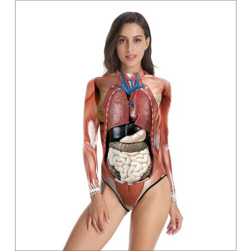 Spain Human Anatomy 3D Printed Long Sleeve O-Neck Skinny Bodysuit Women Entrails Pattern Sexy Body Suit Casual Jumpsuit