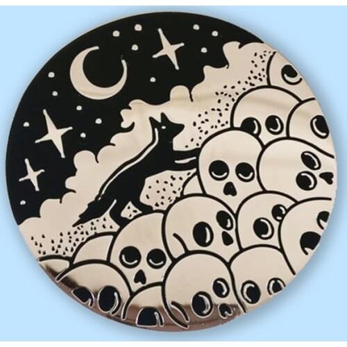 Under The Moonlight Skeleton Heap Hard Enamel Pin Unique Terror Gothic Style Medal Brooch Fashion Punk Backpack Jewelry Gift