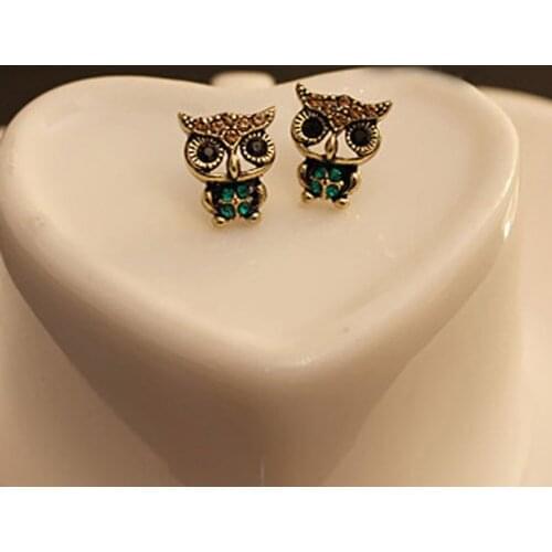 1 Pair Fashion Owl Rhinestone Stud Earrings Retro Hot Selling Cute Earrings