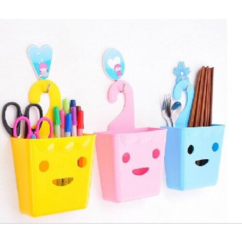 1PC Plastic Colorful Smiling Face Sundries Storage Basket Multi-purpose Box Organizer Hanging Storage Rack OK 0095
