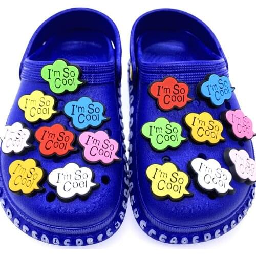 100PCS Wholesale Mix Colorful Croc JIBZ Accessories PVC I‘m So Cool Icon Shoe Charms Slipper Wristband Decoration Buckles