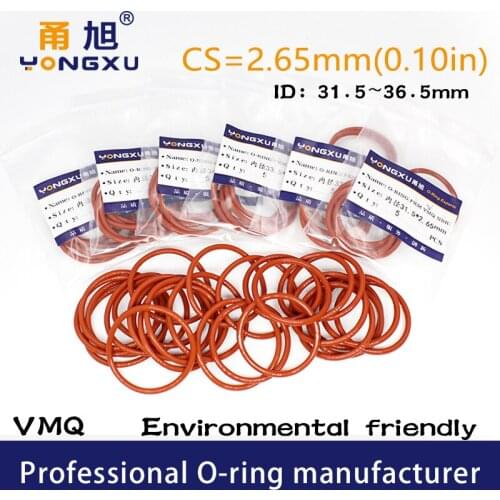 5PCS/lot Red Silicon O-ring Silicone/VMQ CS2.65mm ID31.5/32.5/33.5/34.5/35.5/36.5*2.65mm O Ring Seal Rubber Rings Gasket