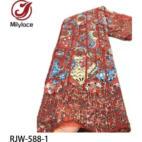 Beautiful Embroidered African Ankara Wax Lace Fabric 2020 French Sequin Lace Fabric 5 Yards for Wedding Party Dress RJW-588