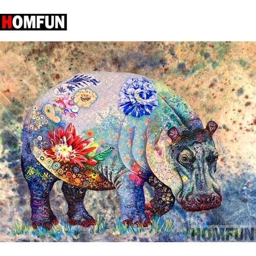 HOMFUN Full Square/Round Drill 5D DIY Diamond Painting "Colored hippo" Embroidery Cross Stitch 3D Home Decor Gift A12779