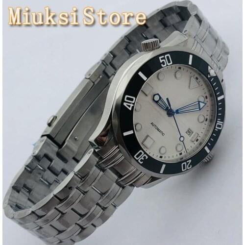 BLIGER 41mm Mens Top Automatic Mechanical Watch Sapphire Glass White Dial Date Luminous Waterproof Stainless Steel Watch