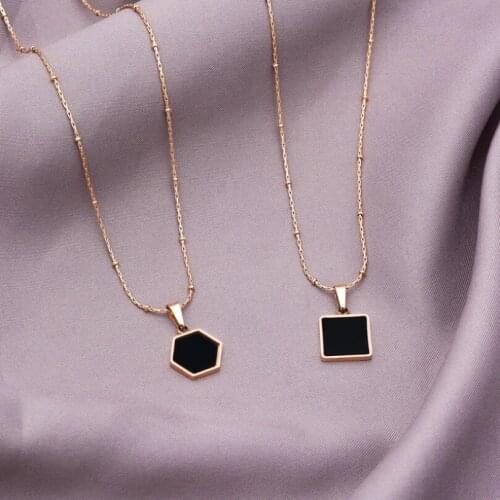 316L Stainless Steel Square Geometry Shell Pendant Charms Beads Chain Choker Necklace For Women Fashion Fine Jewelry SAN579