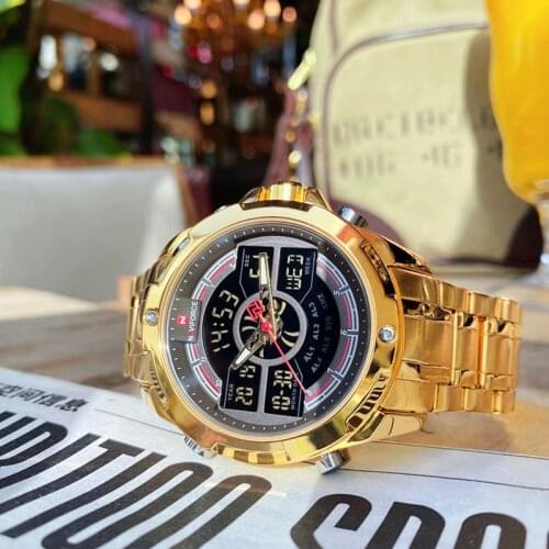 NAVIFORCE Digital Clock Watches Quartz Military Male Mens Sports Mens Luxury Brand LED Top Gold Watches Full Steel Wrist Watch