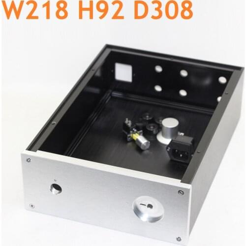 Black Silver Panel Power Amplifier Chassis DIY Aluminum Headphone Amp Case DAC Decoding Enclosure Class AB Preamplifier W218 H92
