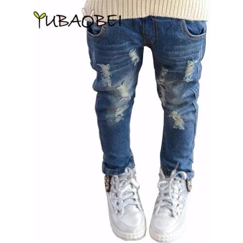 2018 Spring Autumn Elastic Waist Children Denim Pants Kids Boys Jeans Casual Ripped Leggings For Baby Girls Child clothes