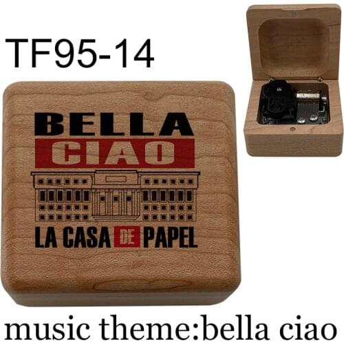 Wooden mechanical La Casa De Papel Paper House music theme Bella Ciao Music Box TV fans cosplay christmas New year gift