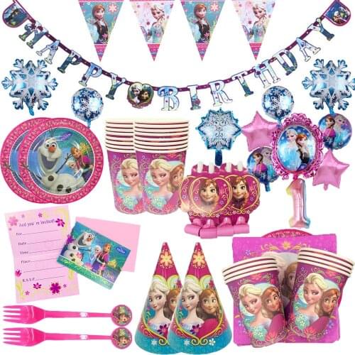 Disney Frozen Anna and Elsa Princess Birthday Party Decorations kids Disposable Tableware Birthday Party Decorations Supplies