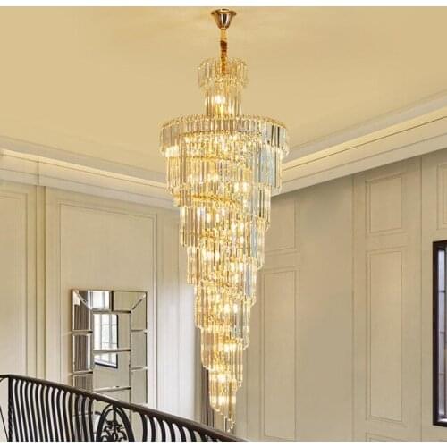 Duplex Villa Spiral Stair Chandelier Long Crystal Chandelier Lighting Modern Living Room Luxury Large Gold Crystal Light Fixture