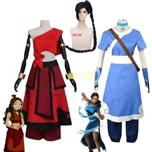 Anime Avatar The Last Airbender Katara Cosplay Costume And Wig Men Women Aang Zuko Cosplay Hanfu Uniform Outfit Halloween C90C39