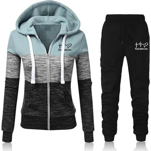 Tracksuit Jacket Woman Set Autumn Sweatshirts Long Sleeve Zipper Patchwork Hoodie+Pants Female Outfits Spring Womens Clothing