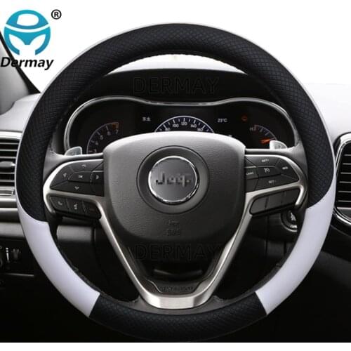 100% DERMAY Brand Leather Car Steering Wheel Cover for Jeep Grand Cherokee ZJ WJ WK WK2 WL 1993-2021 Auto interior Accessories