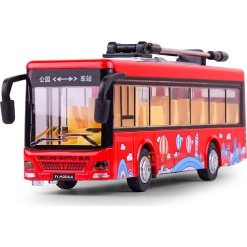 Bus Alloy Diecast Car Model With Pull Back Electronic toy with Simulation lights and Music Model Car Toys For kids birthday gift
