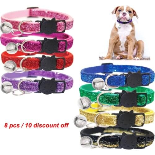 Matte Shining Dog Collar for Small Dogs Adjustable Nylon Cat Necklace Breakaway Pet Cat Collar with Bell for Cats Pet Supplies
