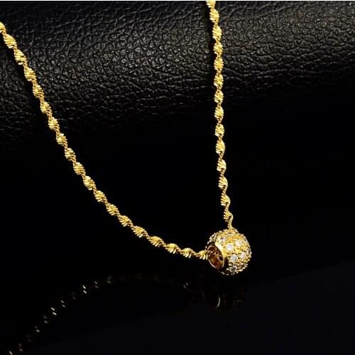 Fashion Lucky Beads Authentic 24k Gold Necklace 2mm46cm Water Ripple Necklace For Women Wedding Jewelry Gifts