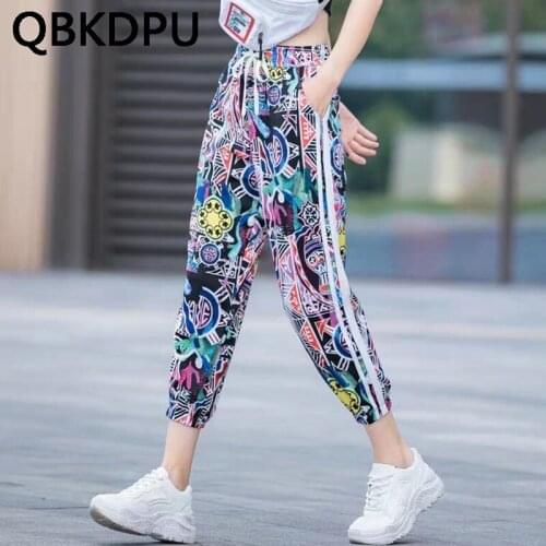 Fashion printing Casual sweatpants Women High waist Loose plus size summer thin Harem Pants Ladies sports Ankle-Length Pants