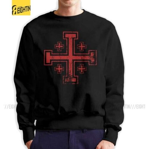 Crusader Cross Of Jerusalem Knights Templar Men Pullover 100% Organic Cotton Unique Sweatshirts Crewneck Apparel Gift Hoodie