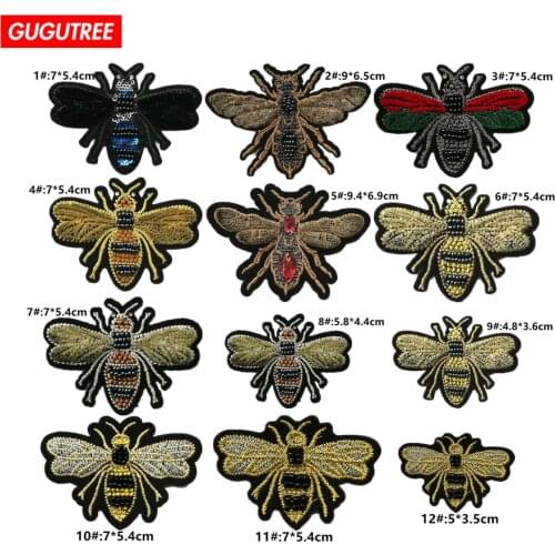GUGUTREE 3D beaded bee patches,sew on diamonds Insects Sequined Applique Patch for Coat,T-Shirt,hat,bags,Sweater,backpack