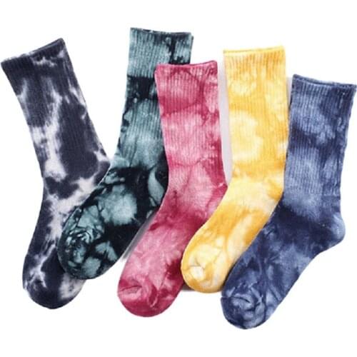 1 Pair Tie Dyeing Men Women Ankle Athletic Socks Chic Trendy Tie Dye Print Cotton Crew Tube Socks for Daily Wear Socks Unisex