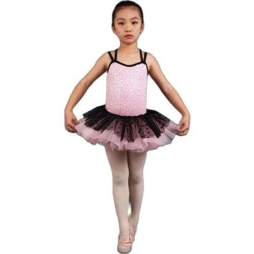 New In Pink Sequin Bodice With Black Tulle Child Ballet Dance Tutu Skirt Dance Dress For Girls Ballet Performance Dance Wear