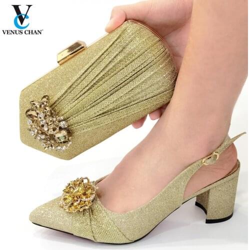 New Nigerian Women Wedding Shoes and Bag Set Decorated with Rhinestone Plus Size Women Shoes 43 Wedding Shoes for Women Bride