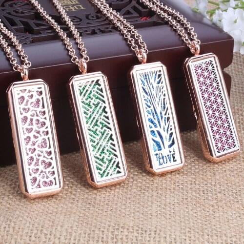 New Rectangle Aromatherapy Locket Necklace Magnetic Stainless Steel Locket Aroma Perfume Essential Oil Diffuser Jewelry