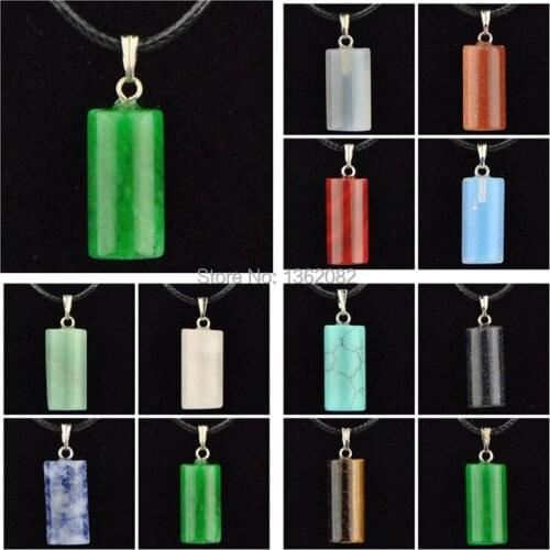 Wholesale 12pcs Tiger eye 3D Cylinder Natural Stone Pendants Necklace Fashion Geometric Charms Christmas present MN492