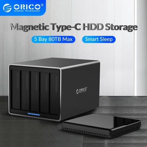 ORICO NS Series 5 Bay 3.5'' Type C HDD Docking Station Aluminum 5Gbps 80TB HDD Enclosure USB3.1 HDD Case with 78W Power Adapter