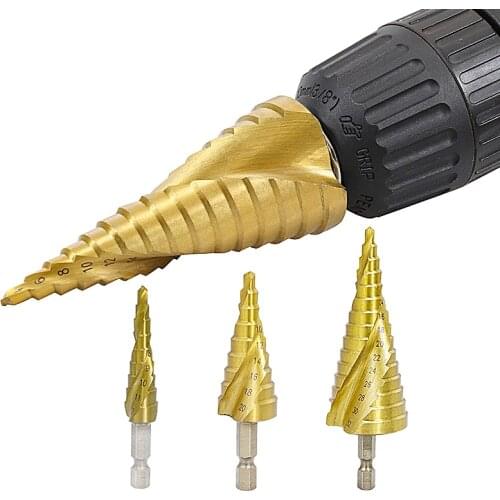 Pagoda Bit Universal Reaming Ladder Step Cone Spiral Groove Center Drill Carbide Drill Power Tool Accessories Mini Three-piece