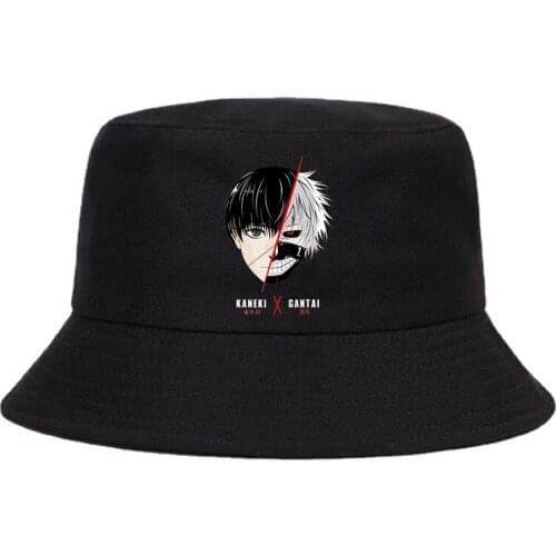 Tokyo Ghoul Japan Anime Funny Bucket Cap Casual Funny Sun Hat Harajuku Cotton Bucket Hat Unisex Outdoor Sunscreen Fishermans Hat