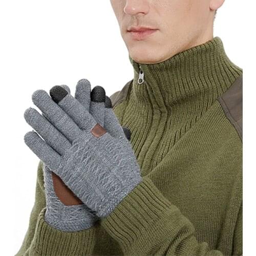 Mens Winter Knitted Touchscreen Gloves Thermal Warm Thick Faux Fleece Lining Anti-Slip Palm Outdoor Driving Mittens
